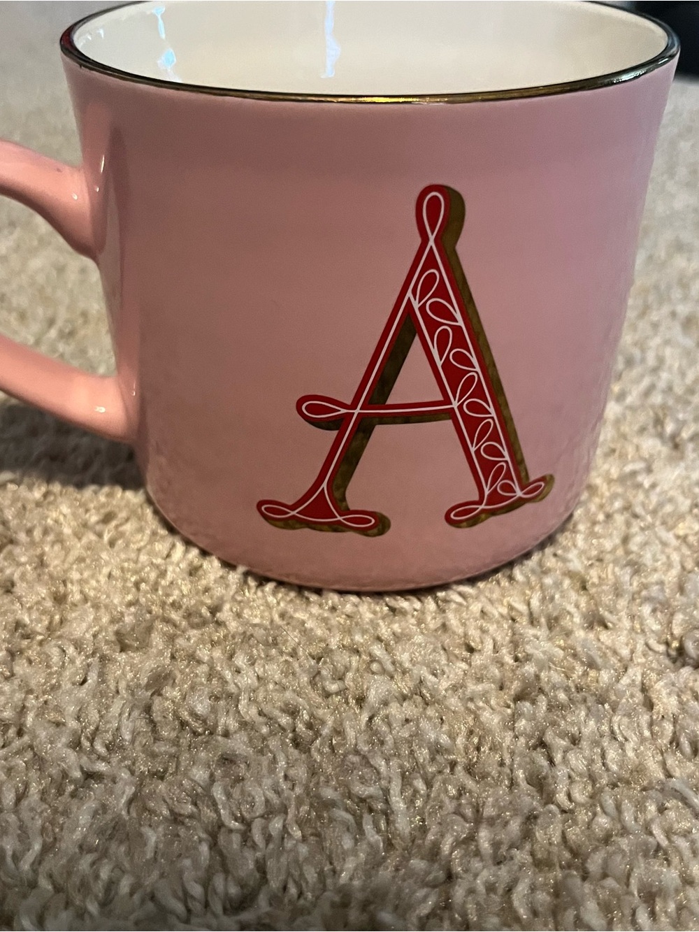 Pink Ceramic Mug with “A” Monogram and Gold Accent